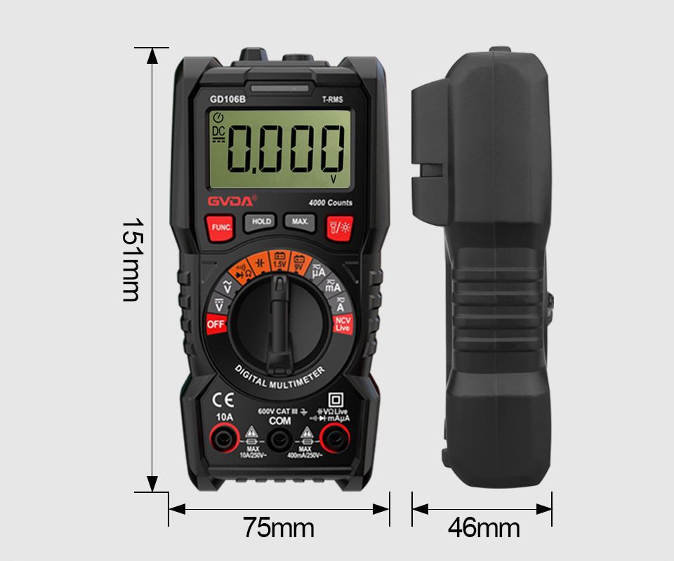 GVDA Professional True RMS Multimeter Digitalni automatski raspon 600V 10A s ...